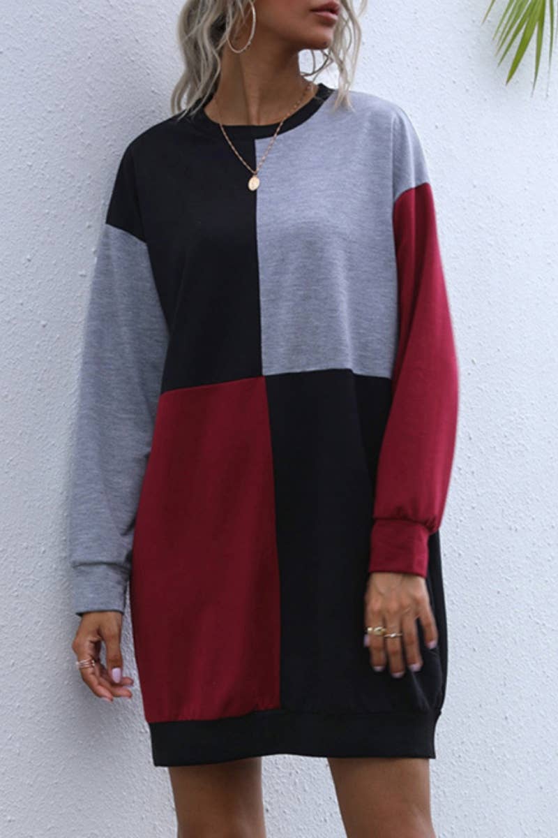 CWDSD6536_CREW-NECK DRESS WITH LONG-SLEEVED HOODIE