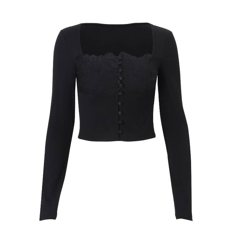A stylish and elegant square-necked button top