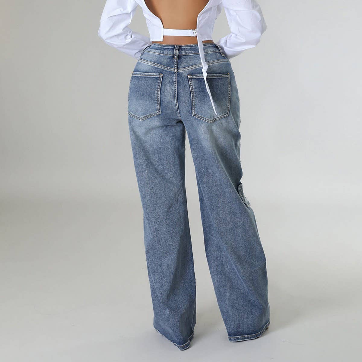 WOMENS VINTAGE WASHED STRAIGHT DENIM PANTS_CWJP0108