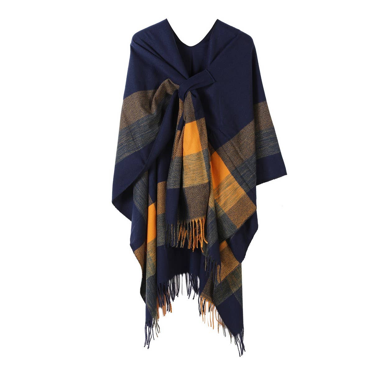 FRINGED CAPE FIXED TIE SHAWL FAUX CASHMERE SCARF
