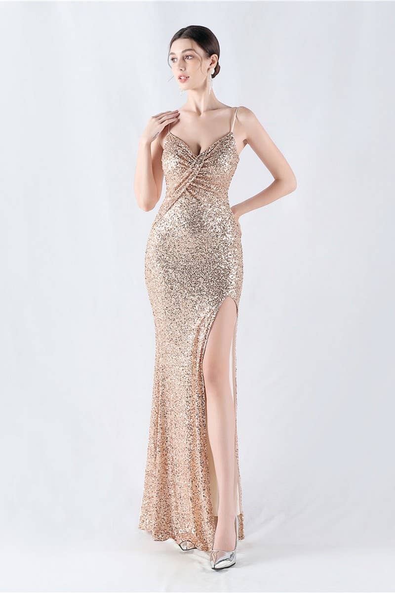 CWDMD4825_ELEGANT SEXY HIGH-SLIT SLING EVENING DRESS