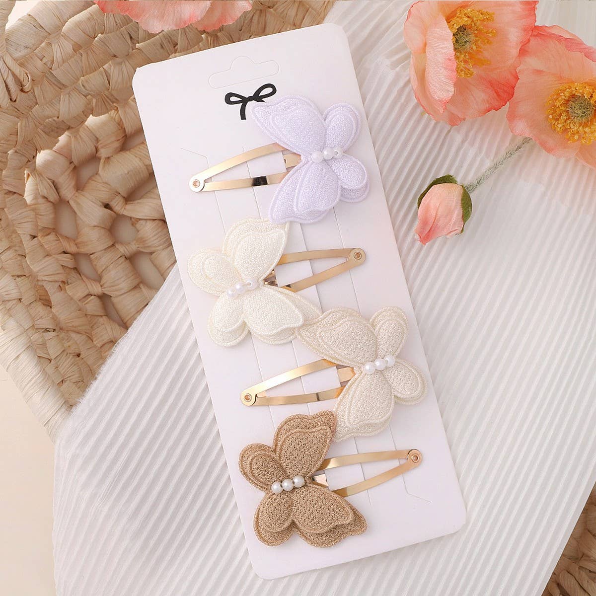 Double-Layer Pearl Bow Hair Clip Set for Kids