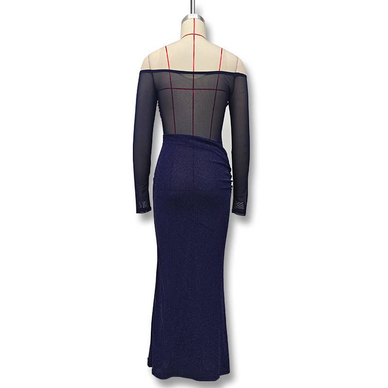 Off Shoulder Sheer Glitter Mesh Dress