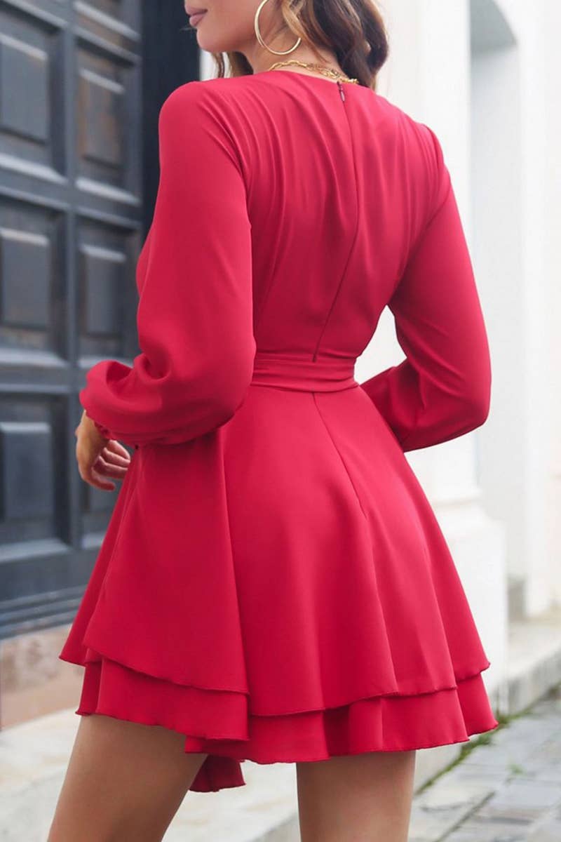 CWDSD7389_V-NECK MULTI-LAYERED HEM FASHIONABLE DRESS