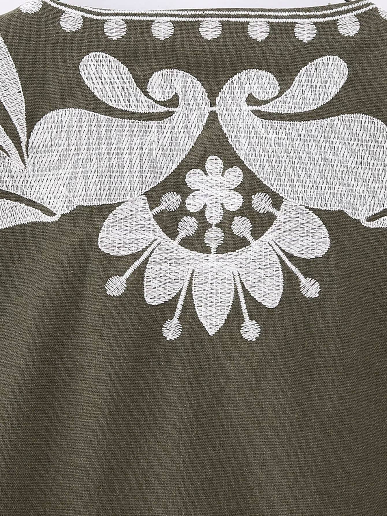 Sleeveless ethnic-style embroidered vest