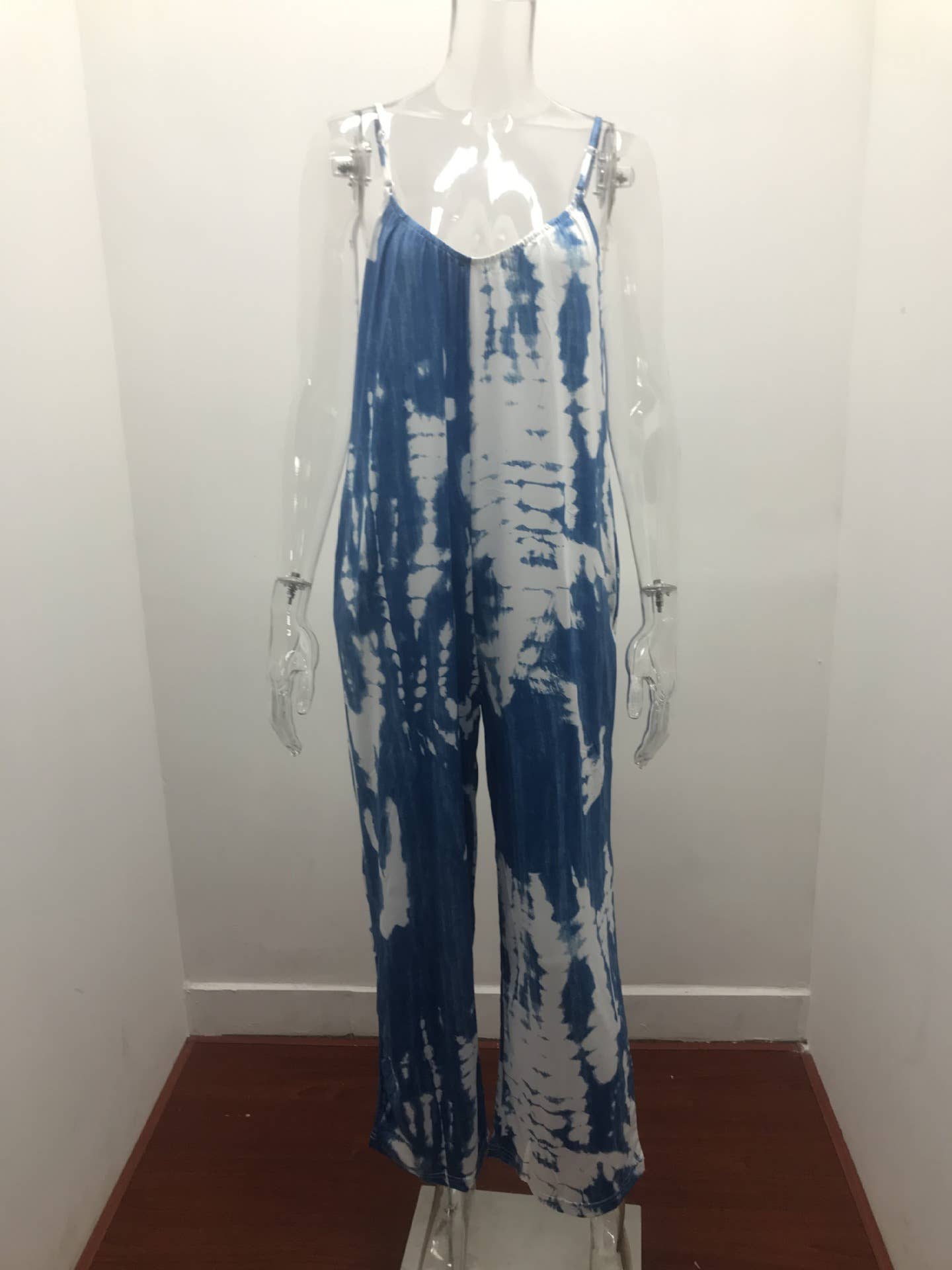 Abstract printed strappy sexy wide-leg jumpsuit