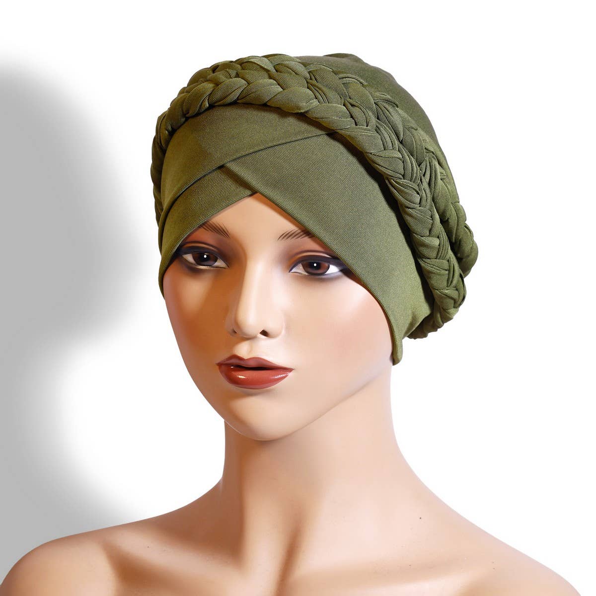 TWO MILK SILK SOLID COLOR BRAIDED HEADSCARF HAT