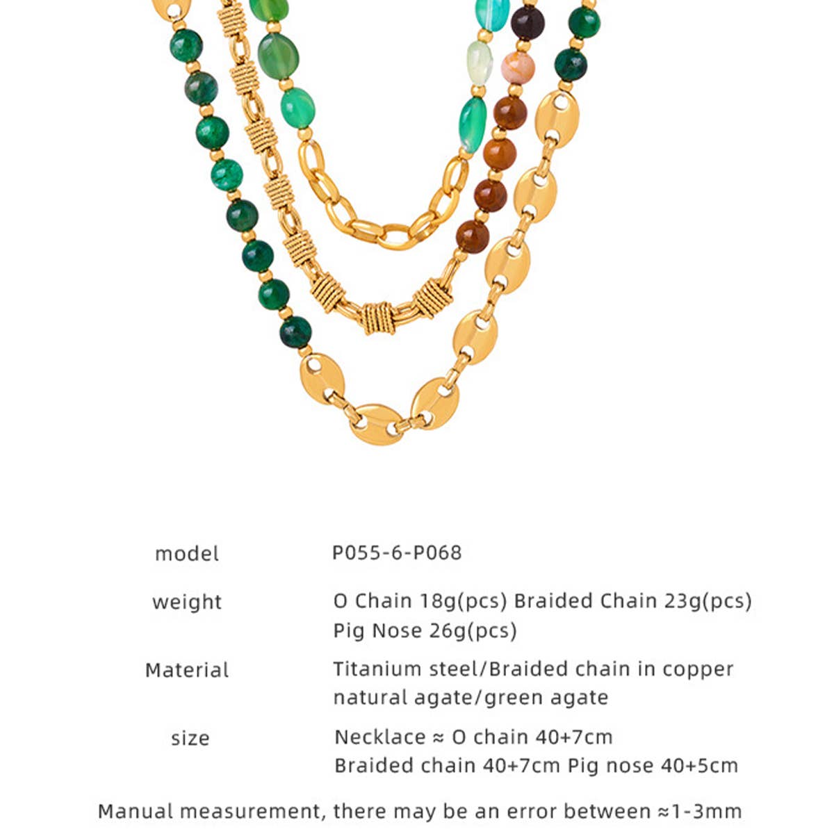 NATURAL STONE AGATE TITANIUM STEEL NECKLACE