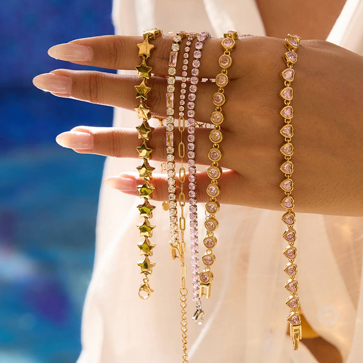 18K Gold Star Bracelet, Stainless Steel Shine_CWAJE4666