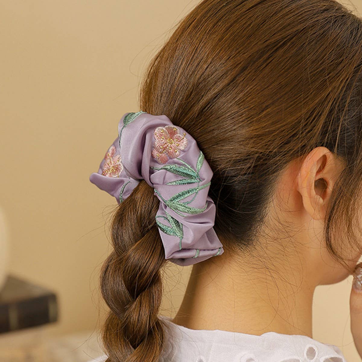 Oleander Embroidered Hair Tie for Hanfu & Qipao_CWAHA5410