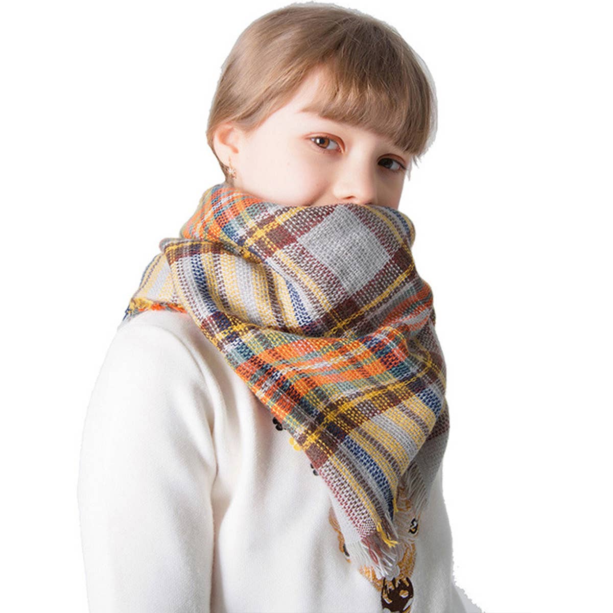 Rainbow Plaid Scarf ??Triangle Winter Shawl_CWASC0116