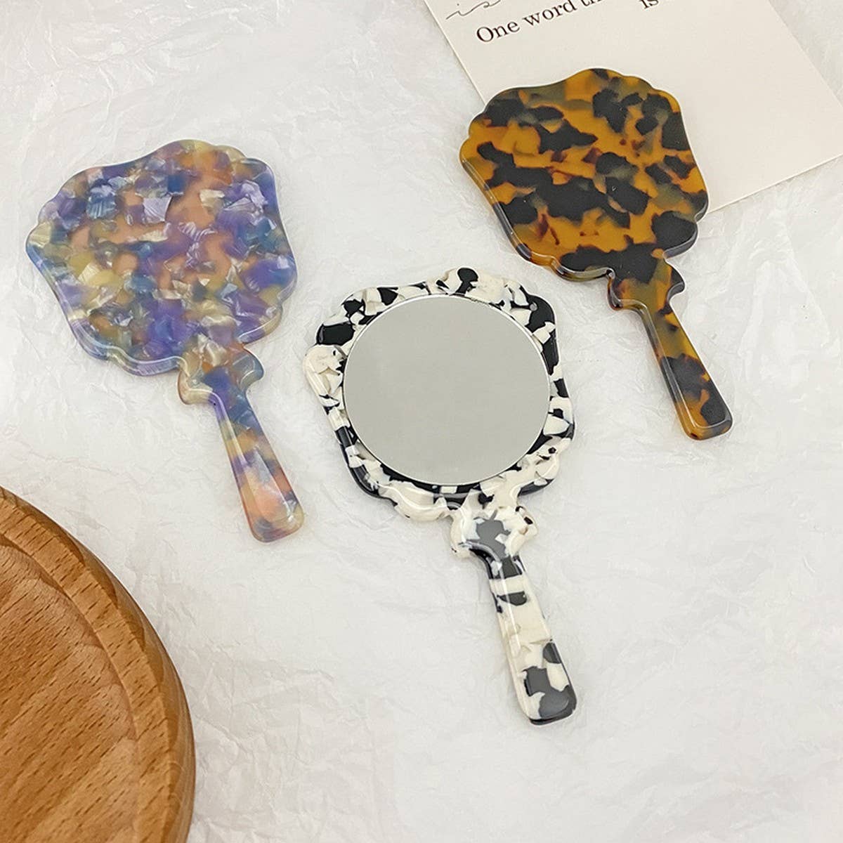 Vintage Acetate Handheld Round Makeup Mirror