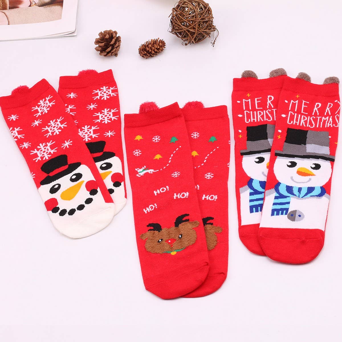 CWMS0819_Santa Elk Snowman Christmas Socks