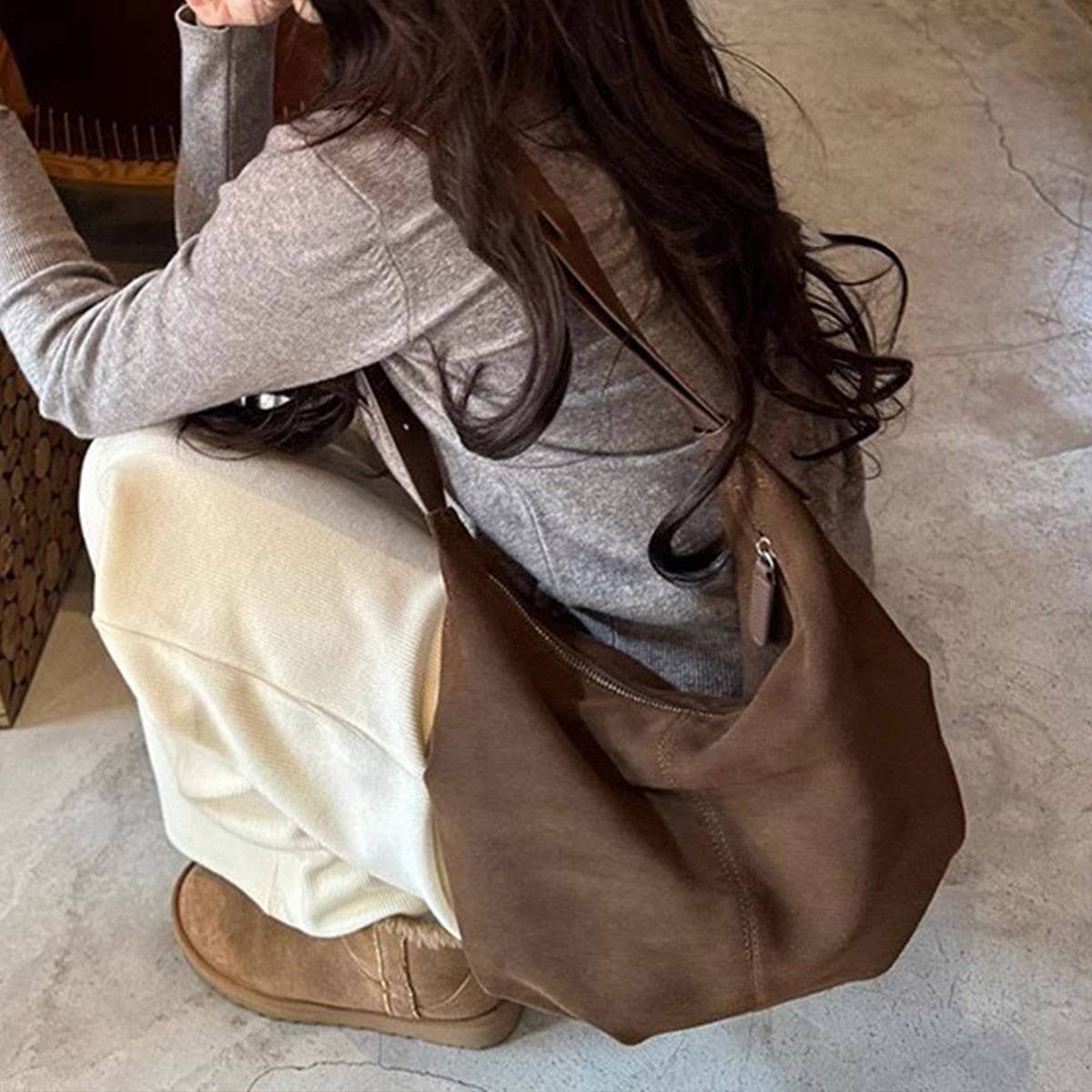 FROSTED SUEDE BAG VINTAGE SHOULDER MESSENGER BAG_CWAB4122