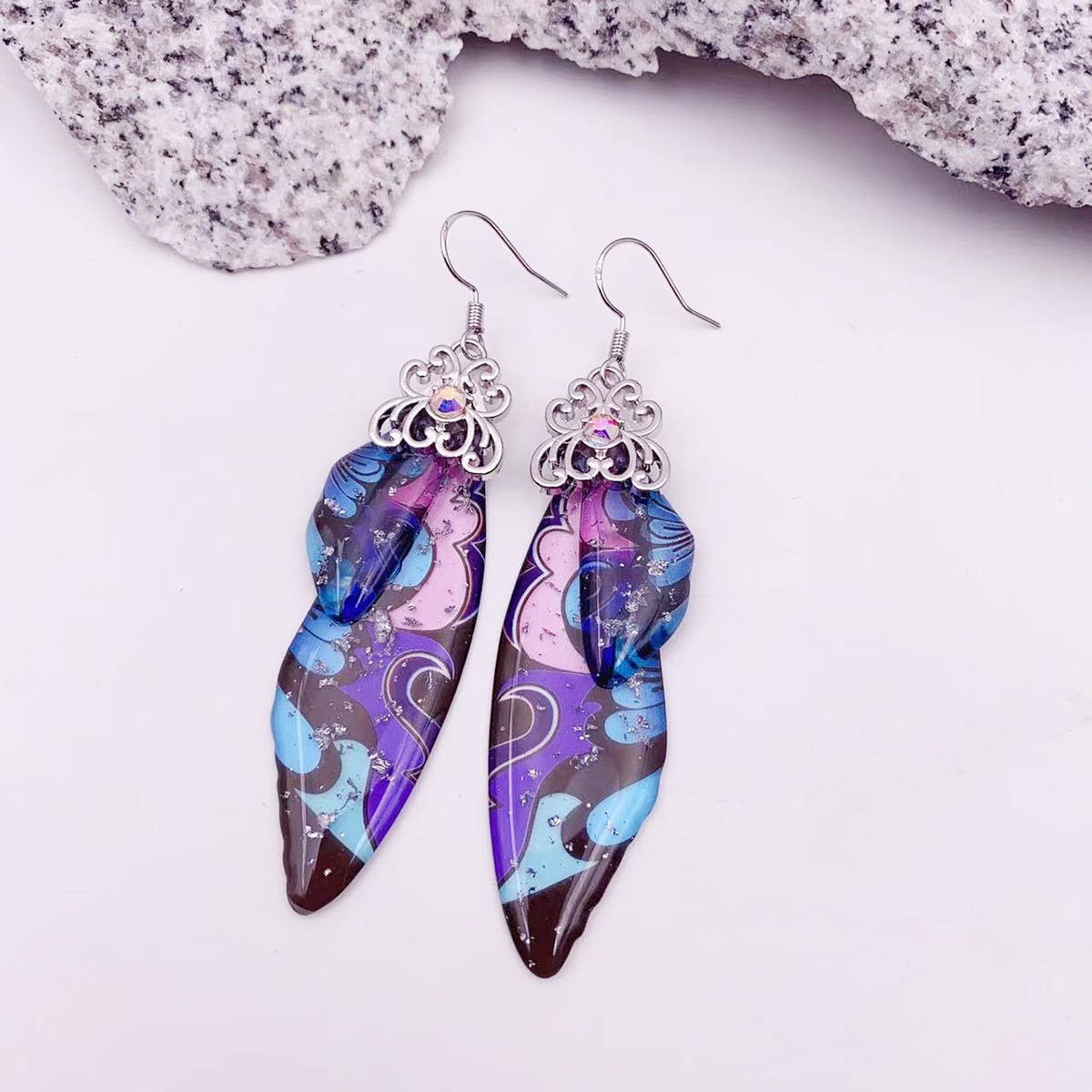 Elegant long earrings with cicada wing wings