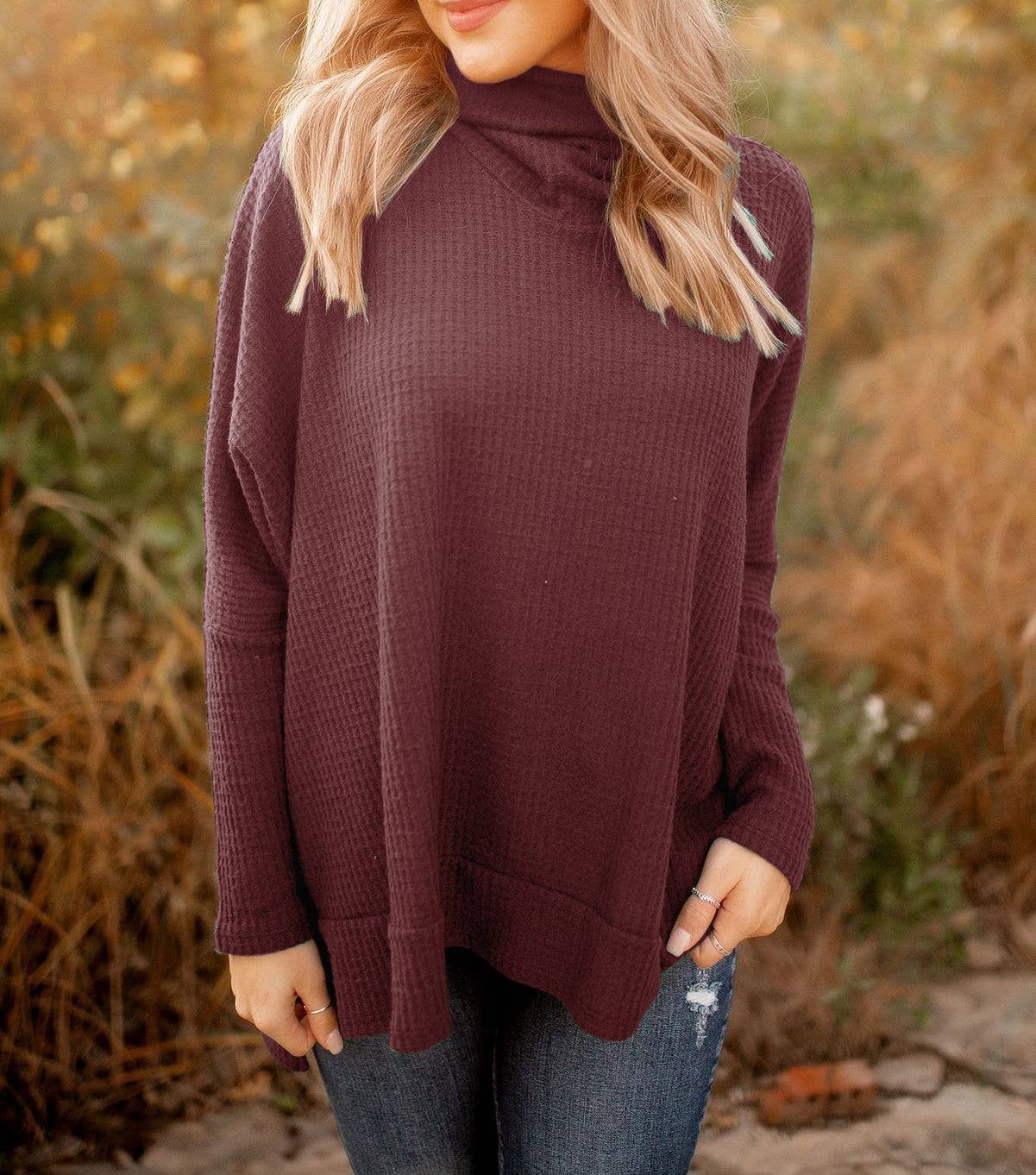SOLID COLOR BAGGY TURTLENECK LONG-SLEEVED SWEATER