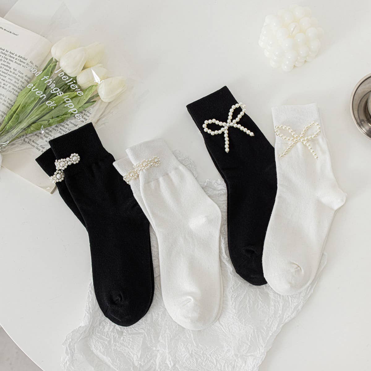 WOMEN NEW PEARL SOLID COLOR SOCKS