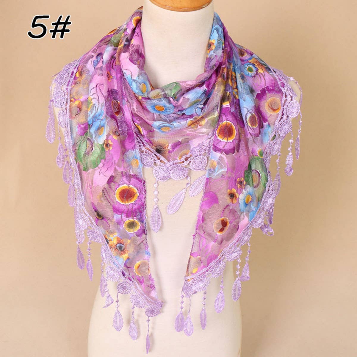 COLORFUL HOLLOW TASSEL LACE TRIANGLE SCARF VEIL