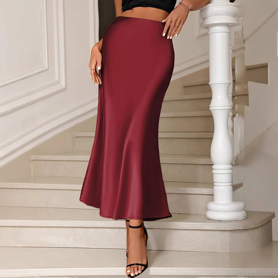 Texture forged top solid color fishtail skirt