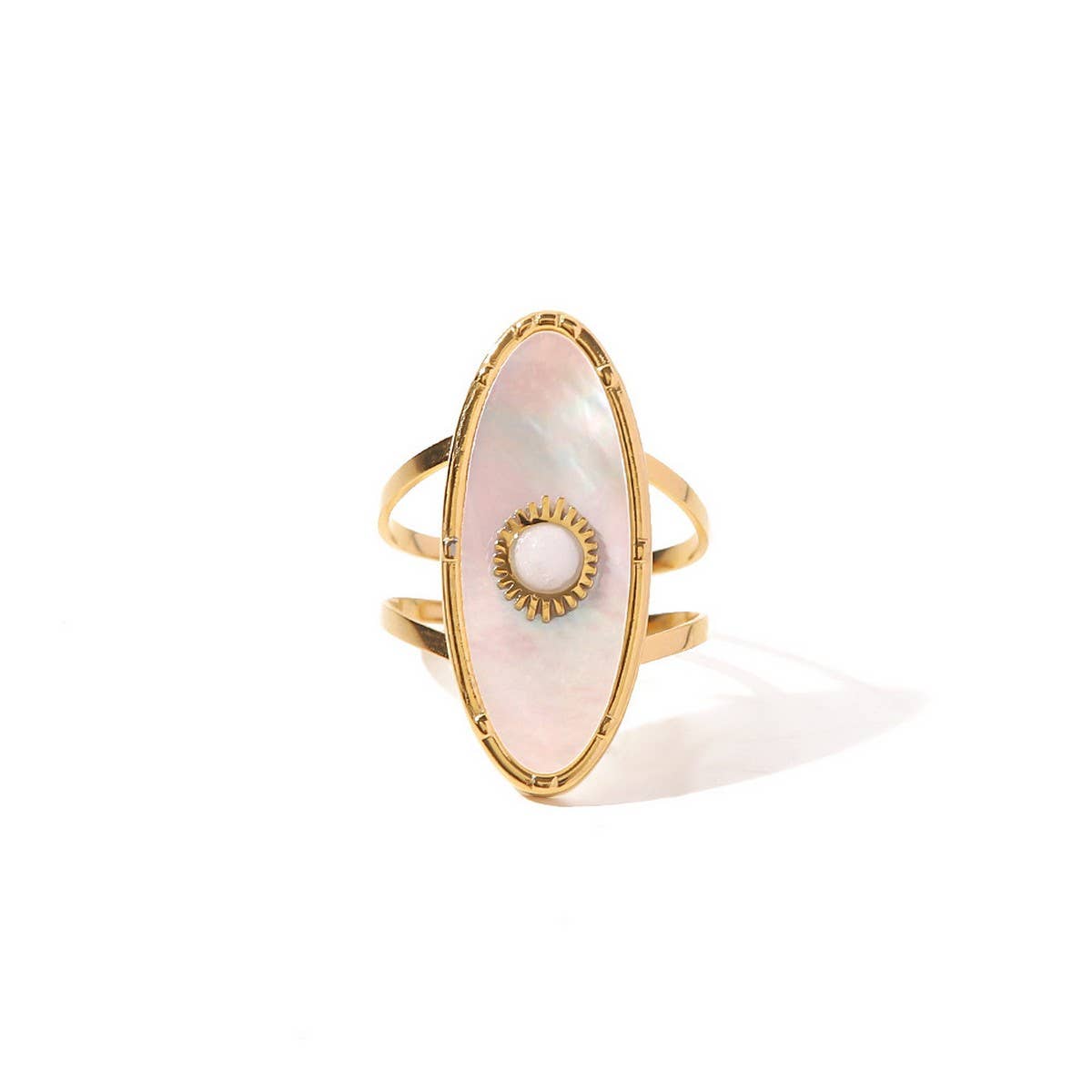 18K GOLD STAINLESS STEEL OVAL PEARL SHELL RING_CWAJE1246