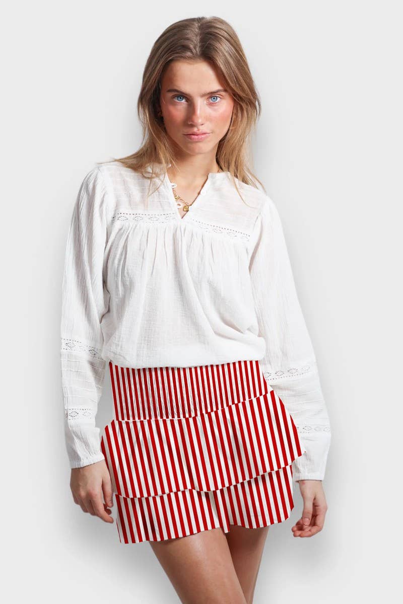 CWBSS0339_CASUAL STRIPED PRINT CAKE SKIRT