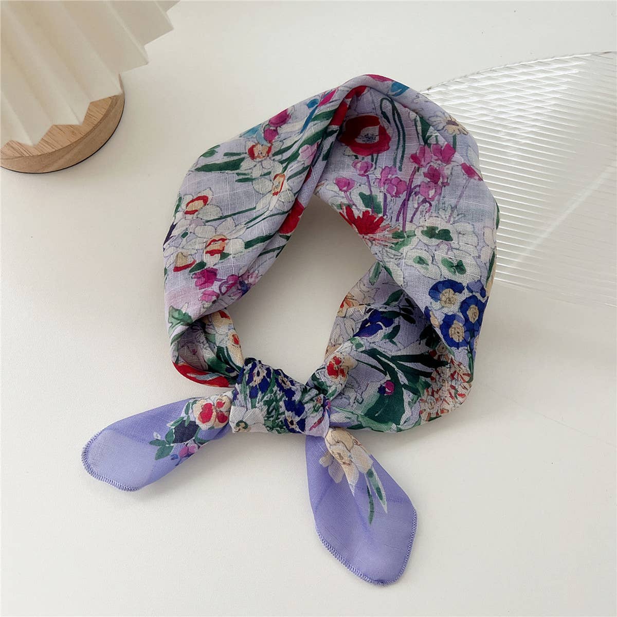 Cotton Linen Square Scarf - Breathable Neck Wrap