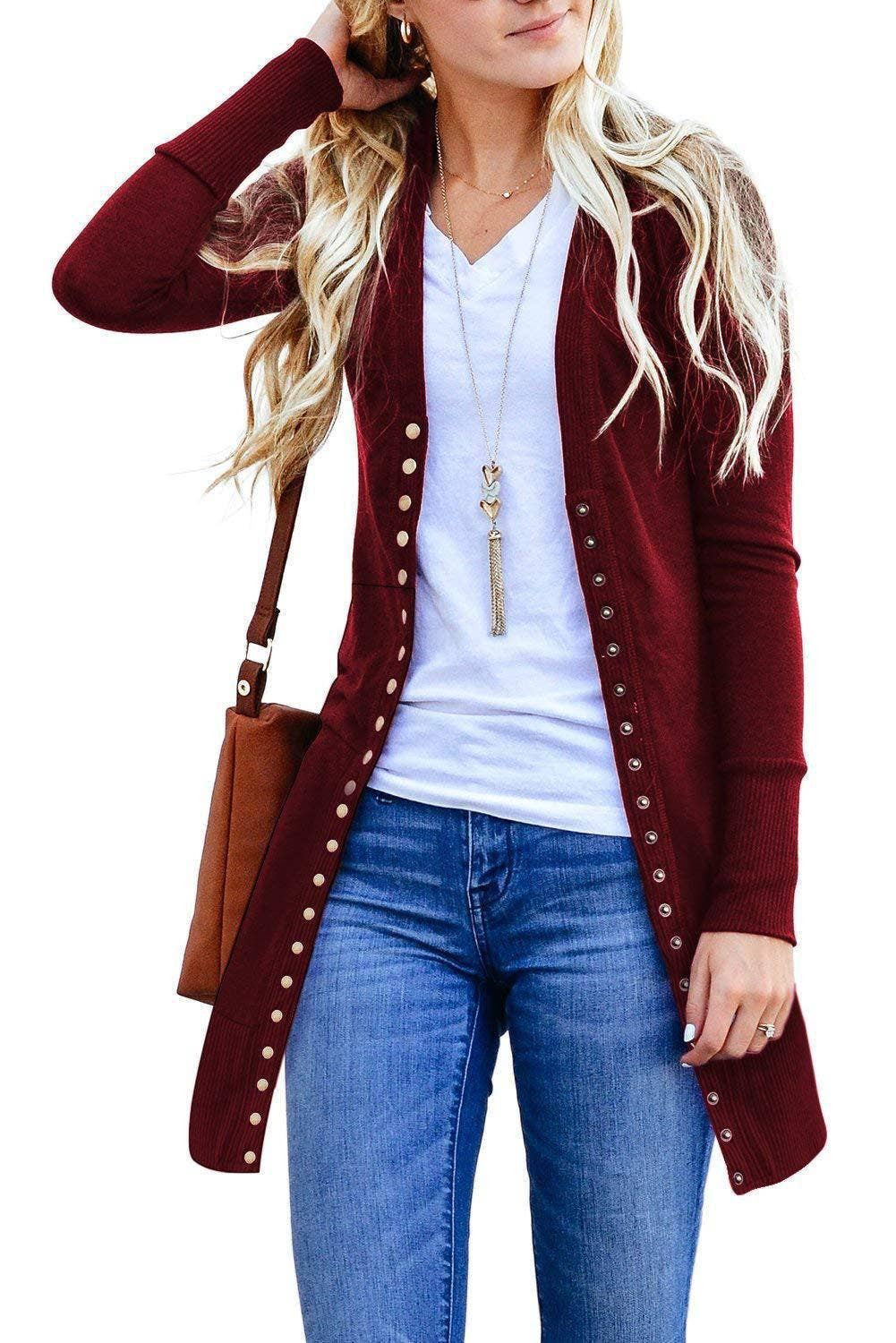 V-NECK LONG SLEEVE LONG SINGLE-BREASTED CARDIGAN