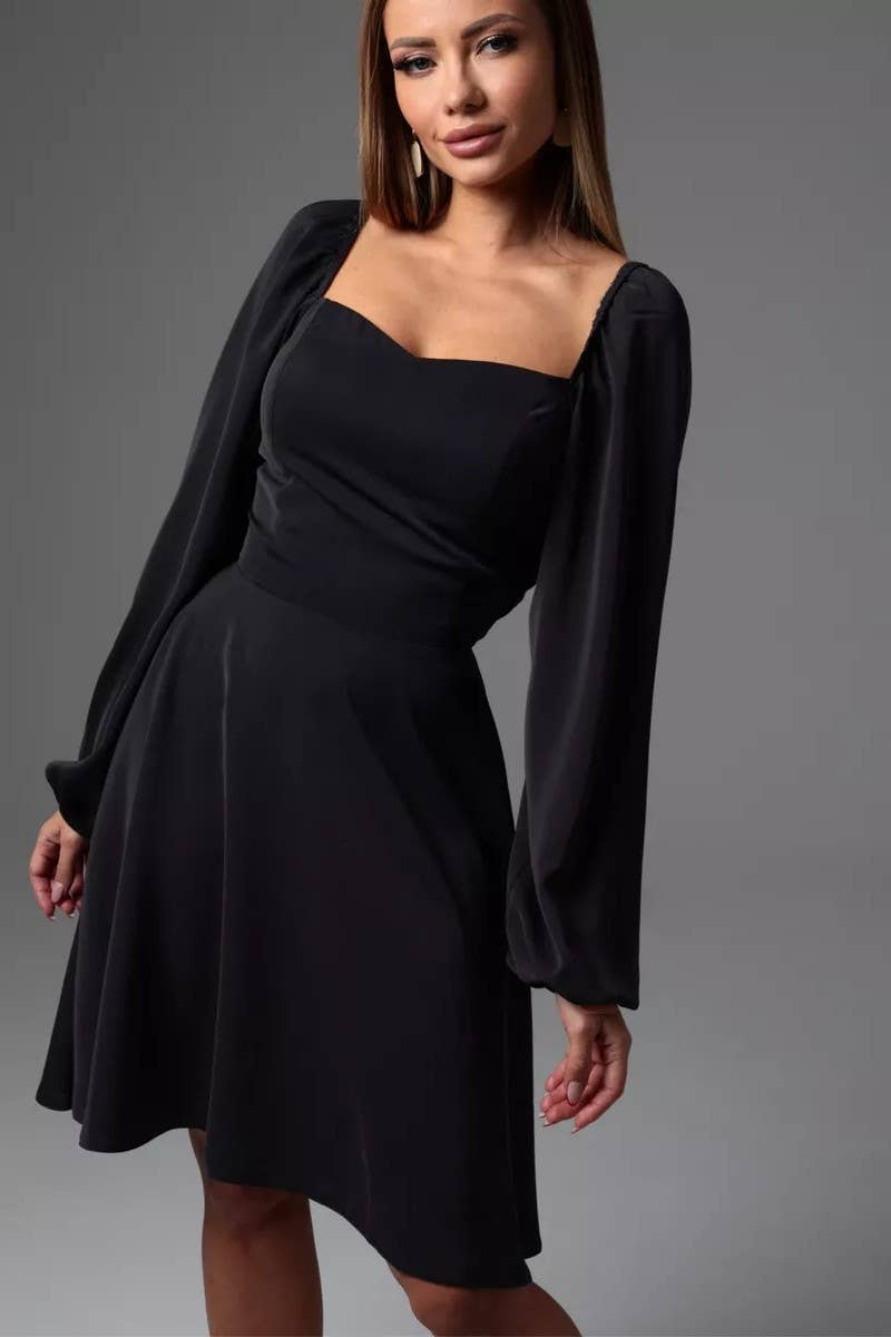 CWDSD8401_FLORAL PUFF SLEEVE TIE WAIST LINED MIDI DRESS