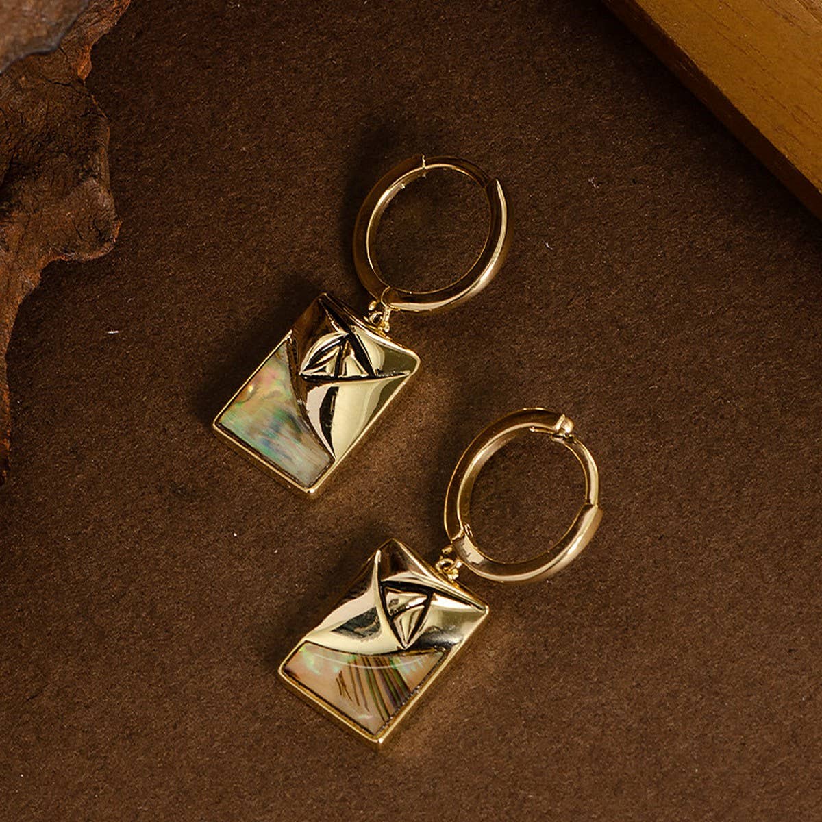 GEOMETRIC RECTANGULAR ABALONE DROP EARRINGS