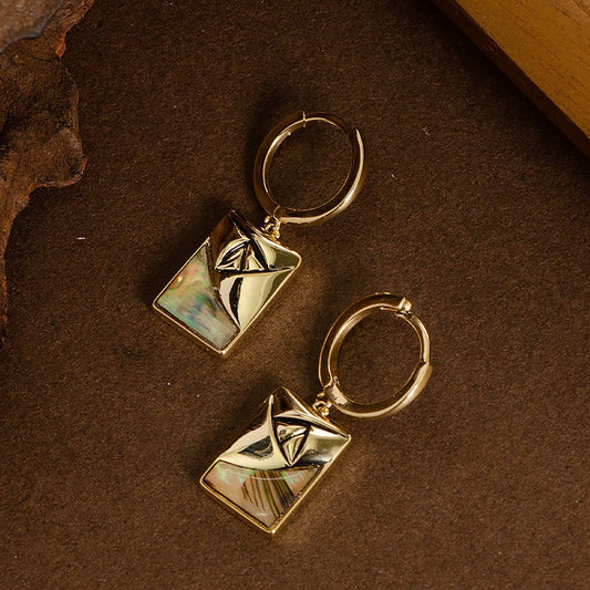 GEOMETRIC RECTANGULAR ABALONE DROP EARRINGS