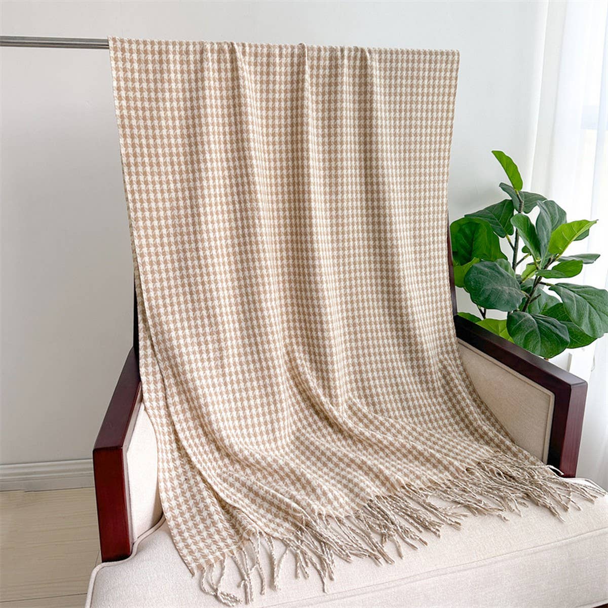 Vintage Houndstooth Faux Cashmere Scarf-Long Wrap