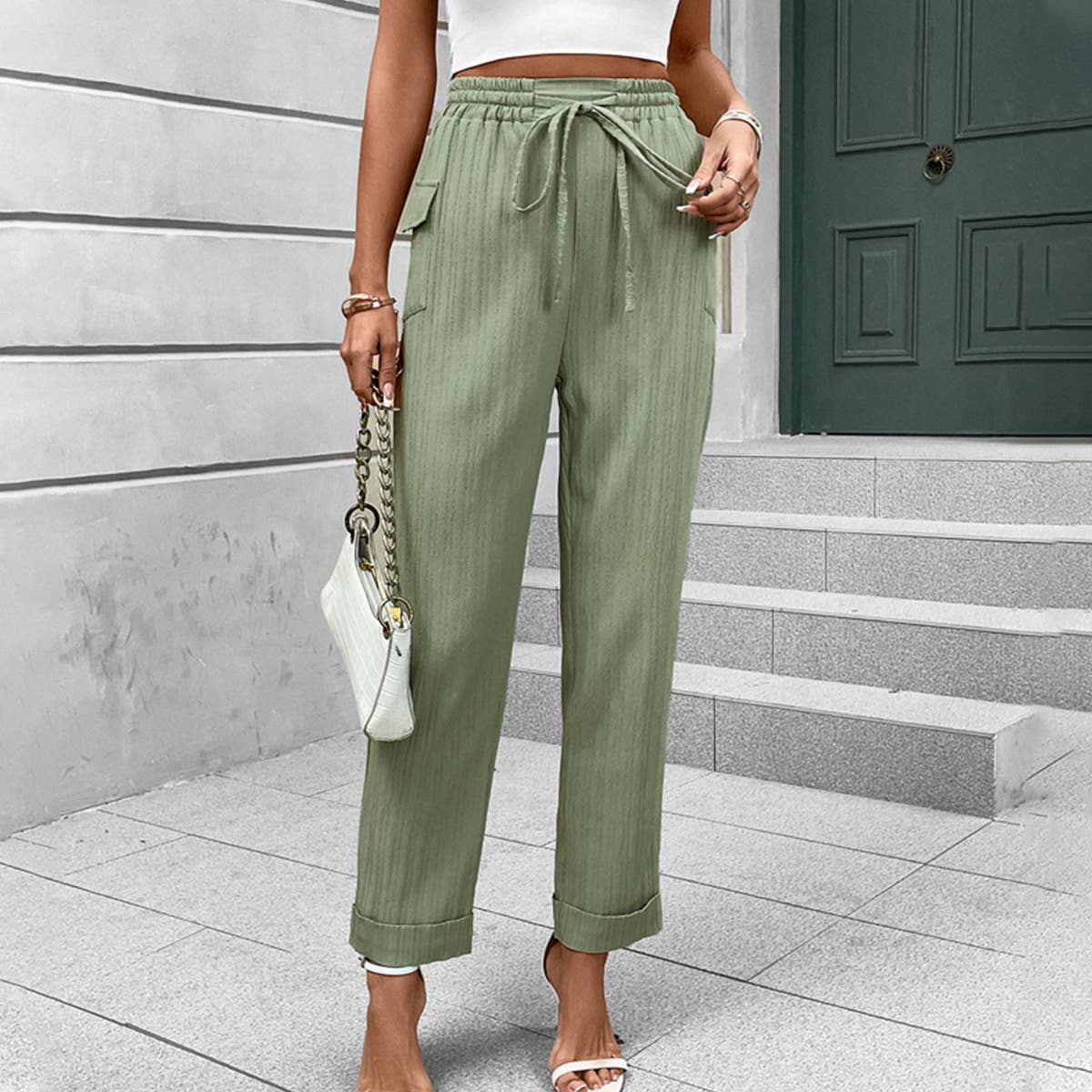 PLEATED CASUAL POCKET ELASTICATED PANTS