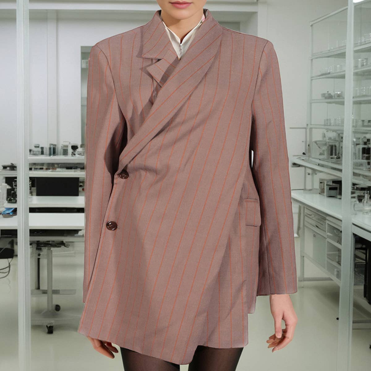 Asymmetric Buttoned Loose Blazer for Women_CWOCO1244