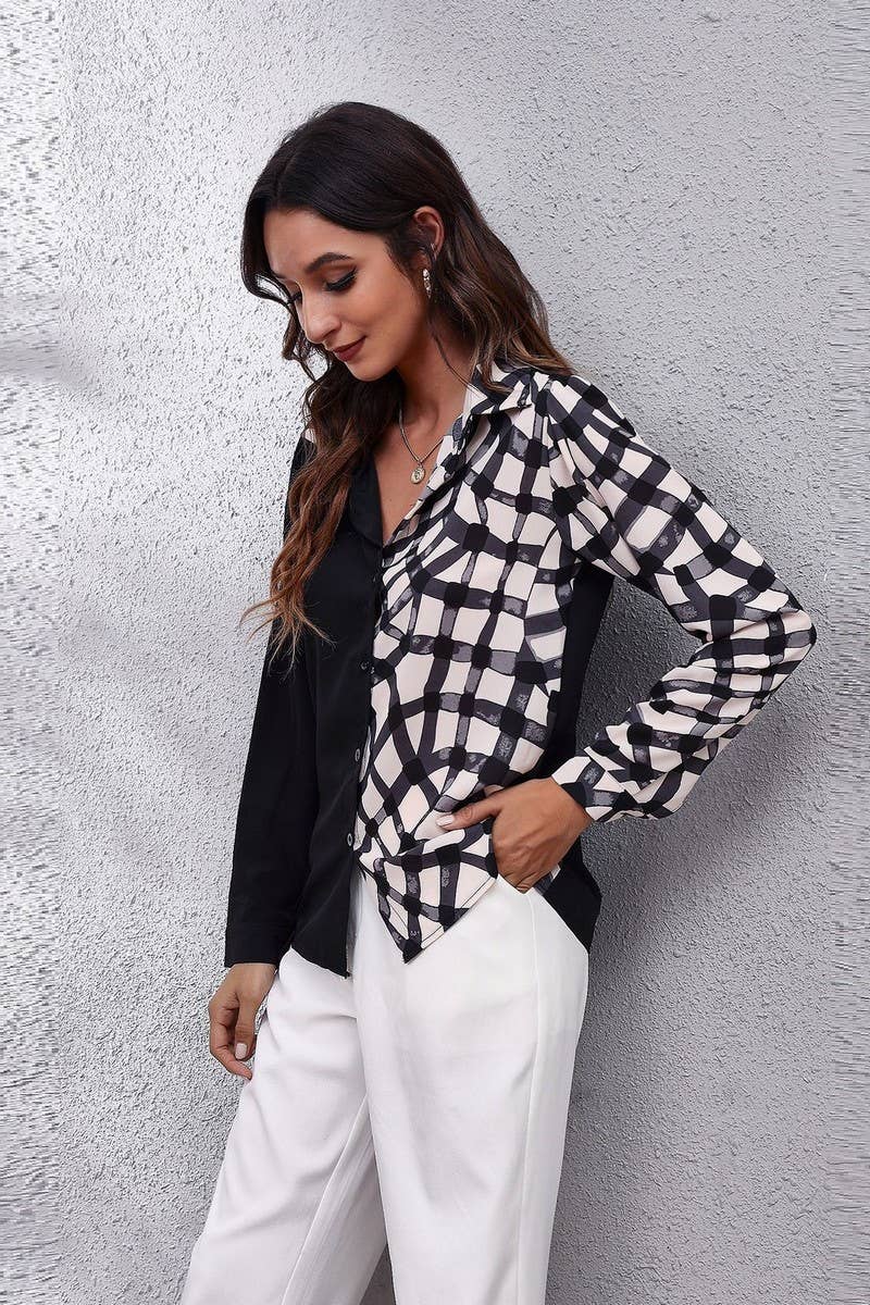 CWOCO1168_NEW PLAID PUFF SLEEVE LONG SLEEVE SHIRT