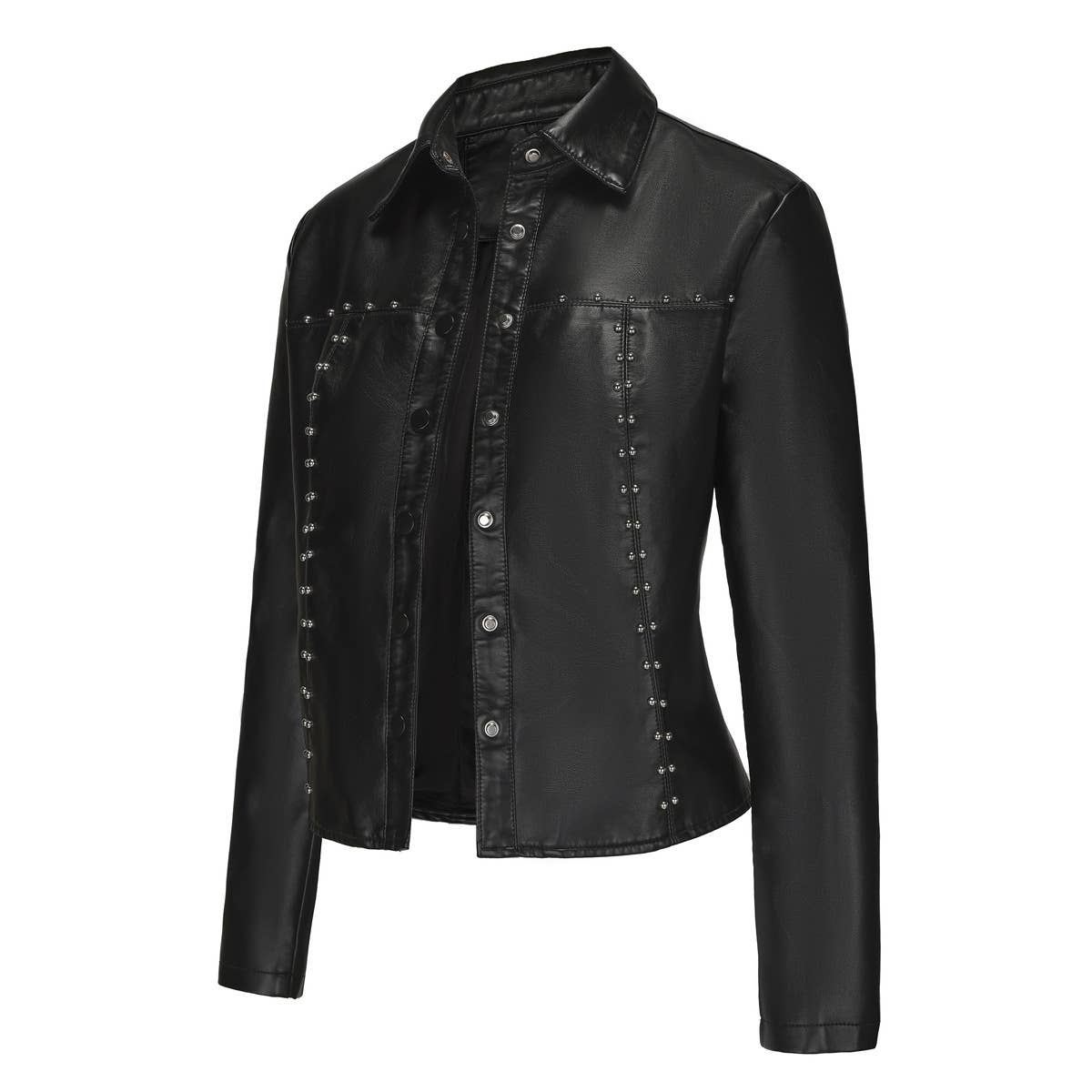 STUDDED LEATHER JACKET BUTTON LEATHER JACKET