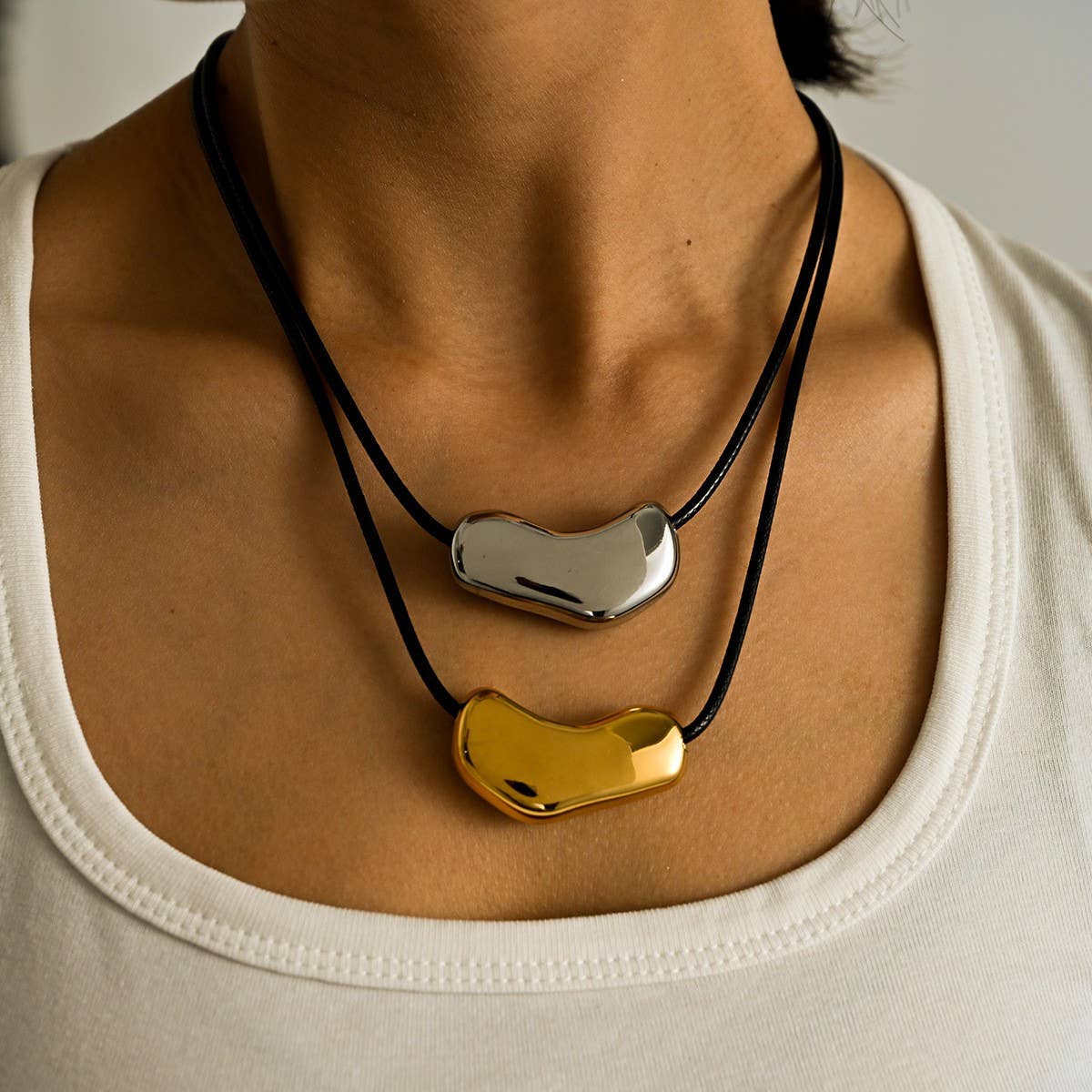 Fashion 18K Steel Leather Cord Necklace_CWMM8850