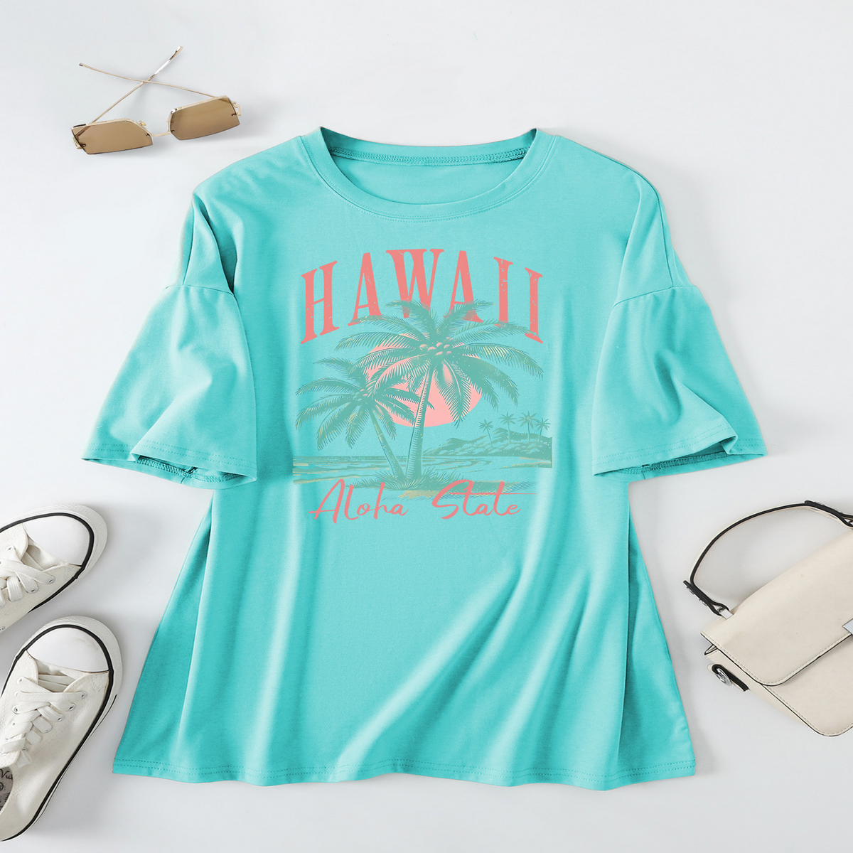 Casual Coconut Tree Tee for Women, Oversized_CWTTS1467