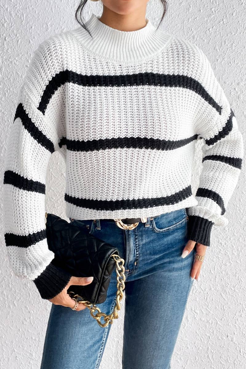 CWOSWL1164_Turtle Neck Long Sleeve Pullover Striped Sweater