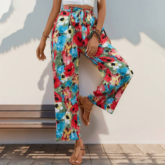 Personalized printed high-waisted casual pants