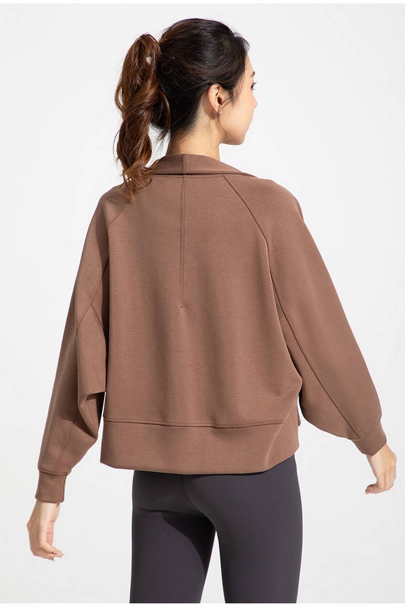 CWOCAL2164_MODAL LONG SLEEVE SHAWL YOGA TOP
