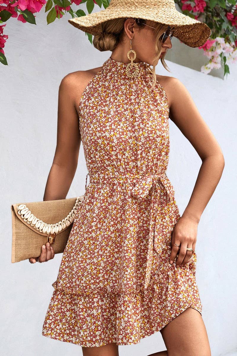 CWDHL0539_PRINTED HALTERNECK SLEEVELESS DRESS