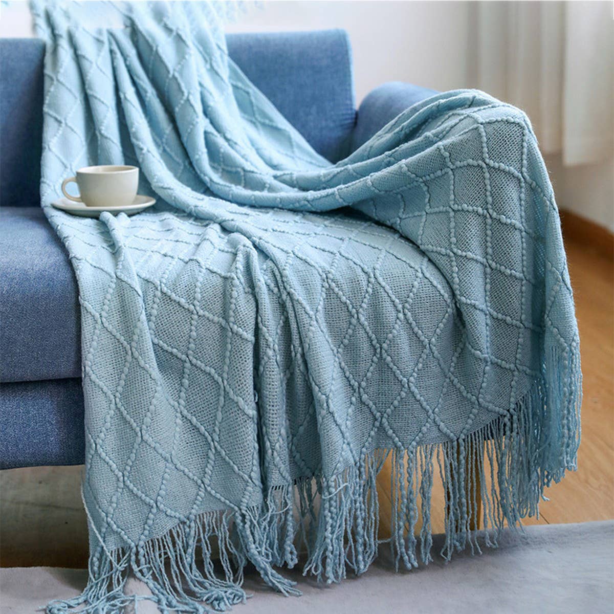 KNITTED TASSEL THIN BLANKET SOFA BLANKET