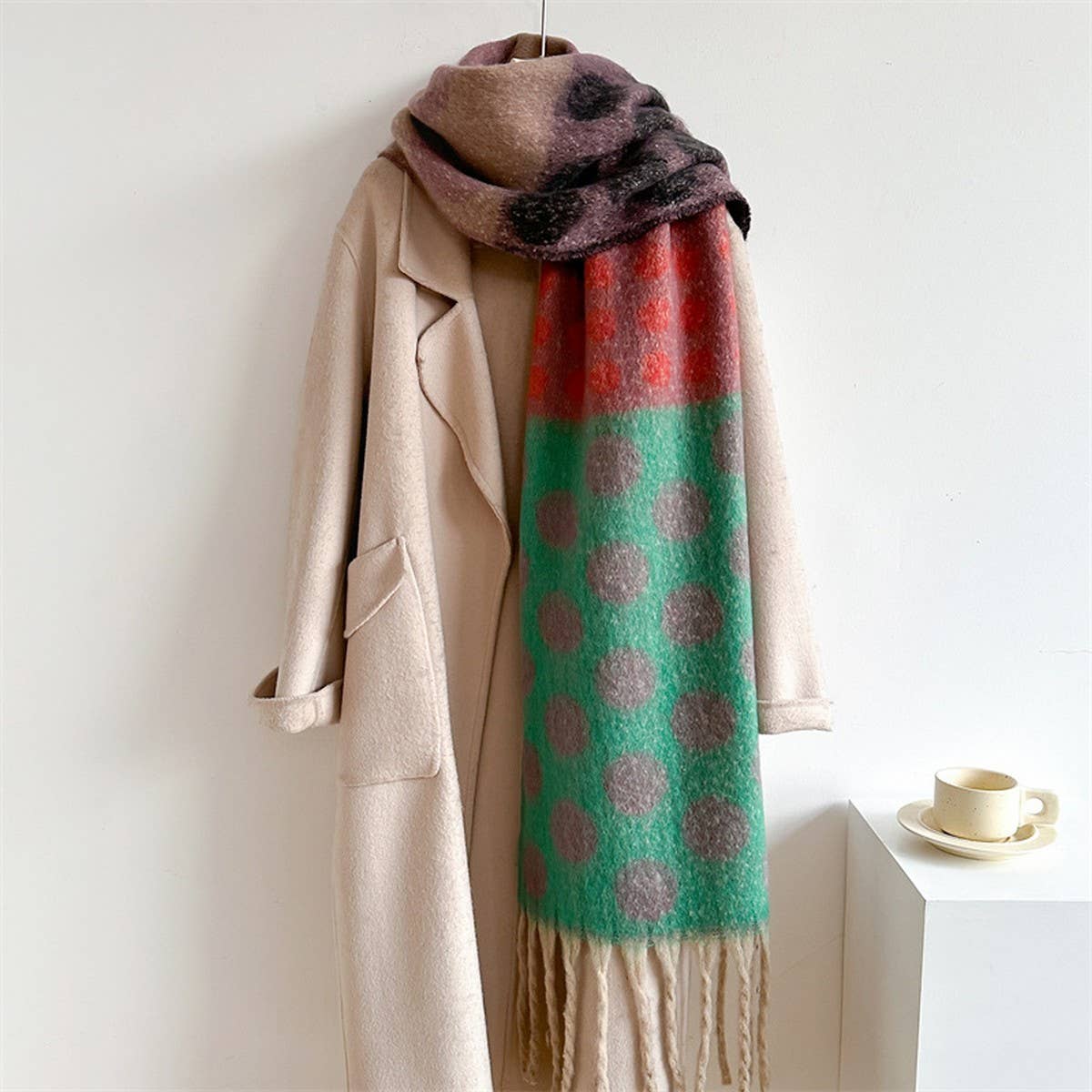 Retro Polka Dot Wool-Like Thick Scarf Shawl Winter_CWASC1440