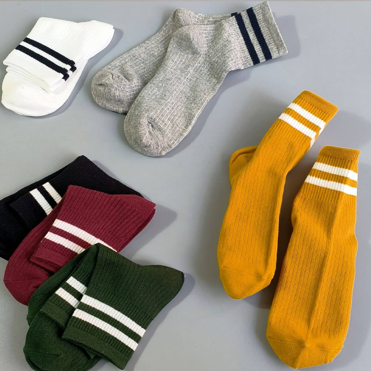 2-Stripe Cotton Mid Socks for Women, Wholesale_CWMS070
