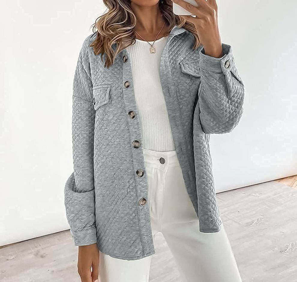 LIGHT CASUAL SOLID COLOR COAT WITH DIAMOND POCKET