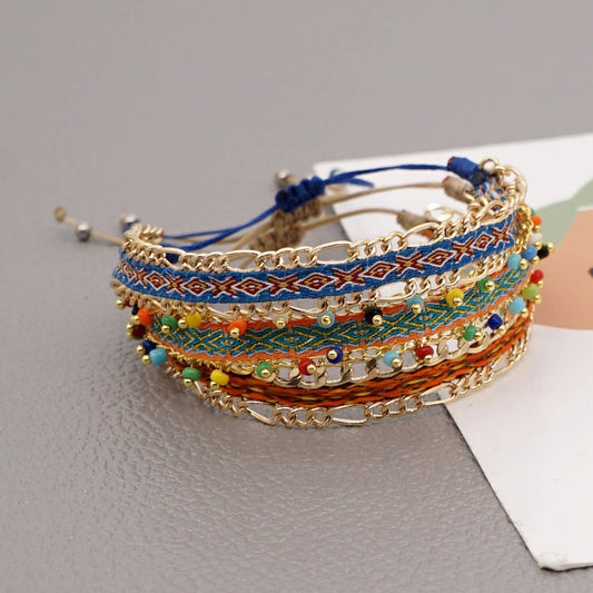 CWAJE4554_VINTAGE BRAIDED COLORFUL BEADED COUPLE BRACELET