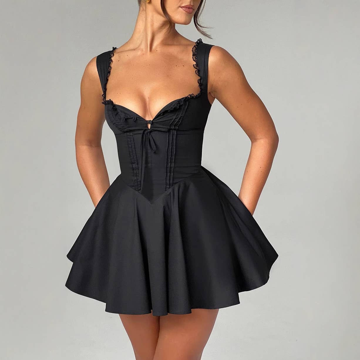 Lace-panel sexy halter bodycon backless dress