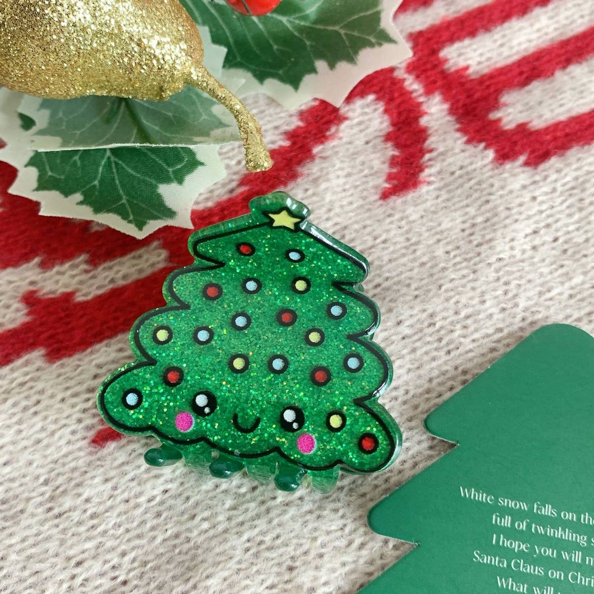 CWAHA07717_CHRISTMAS SANTA SNOWFLAKE HAIR CLAW CLIP RED