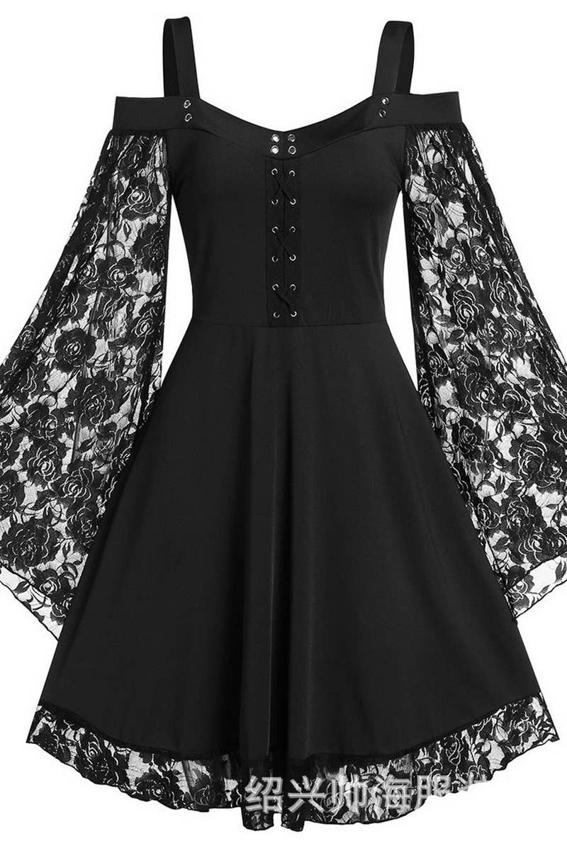 CWDSD10885_OFF SHOULDER VINTAGE LACE PATCHWORK DRESS