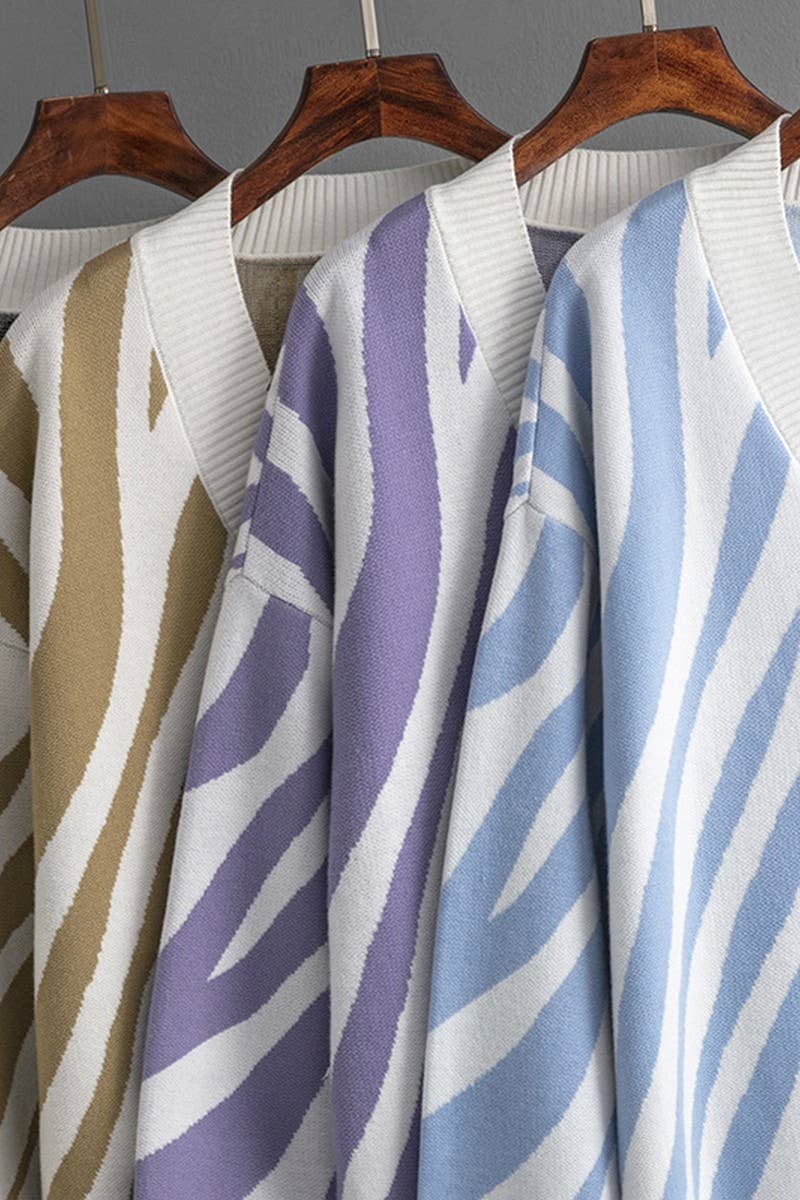 CWOCAL00673_SINGLE BUTTON STRIPED KNIT CARDIGAN